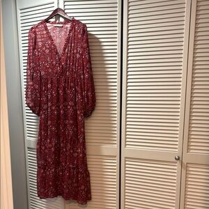 Zara Red V-Neck Bishop Sleeve Sundress